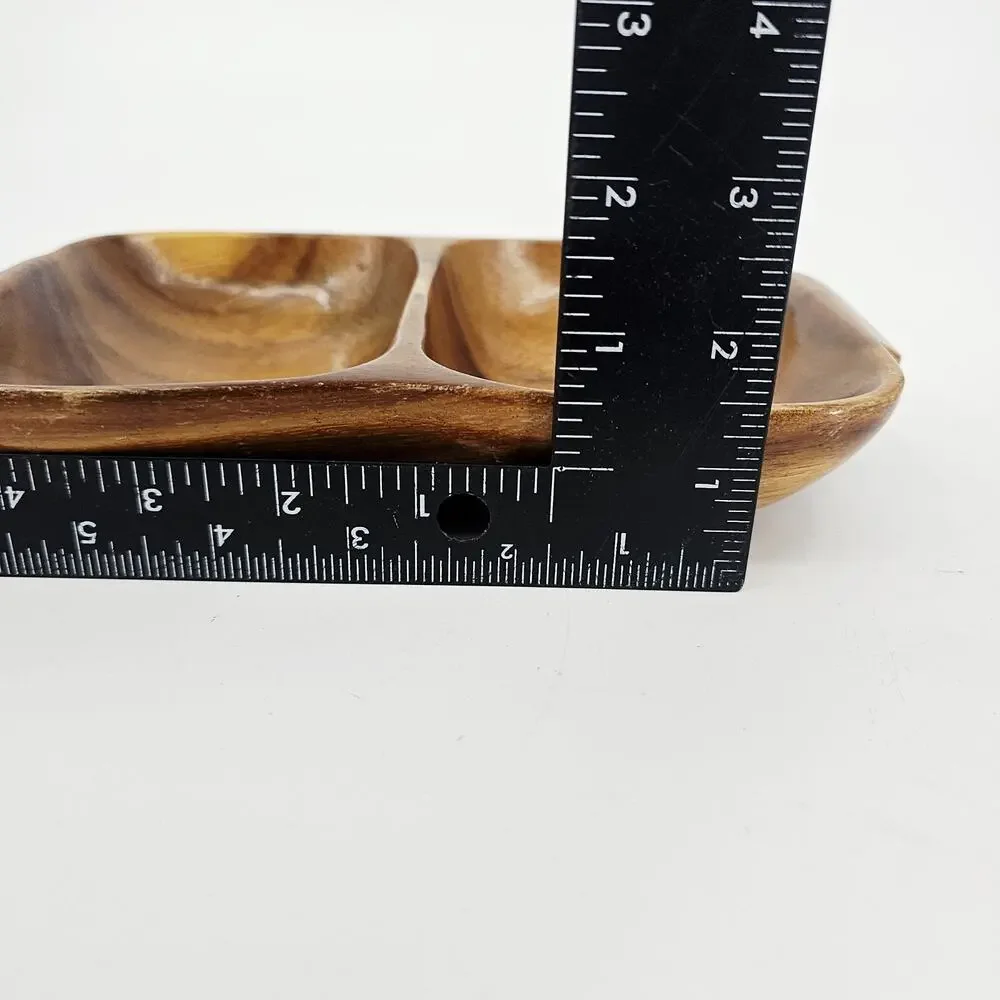 Waikiki Woods 2 Section Tray Monkey Pod Wood Made In Hawaii Vintage Retro Rare!